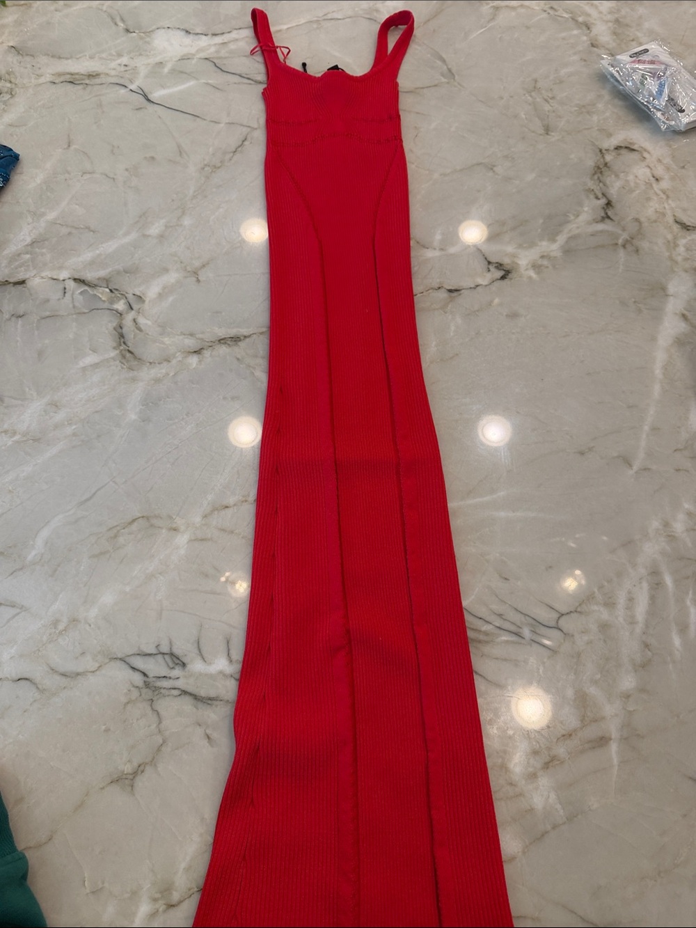 Zara Vibrant Red Ribbed Maxi Dress